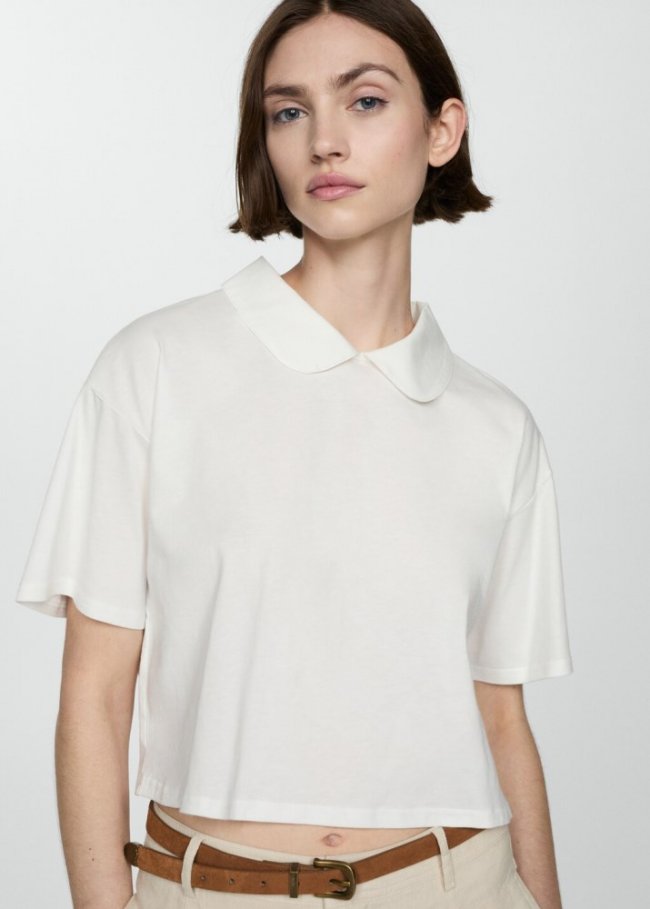 Mango Camiseta cuello babydoll - Blanco roto