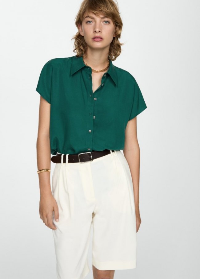 Mango Camisa lyocell manga corta - Verde