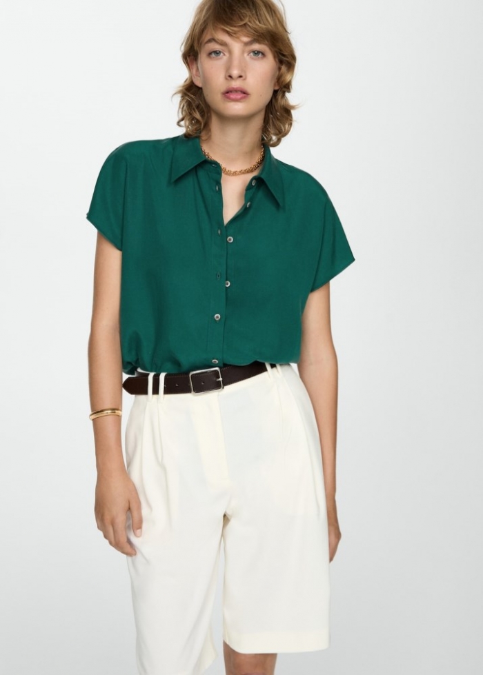 Mango Camisa lyocell manga corta - Verde
