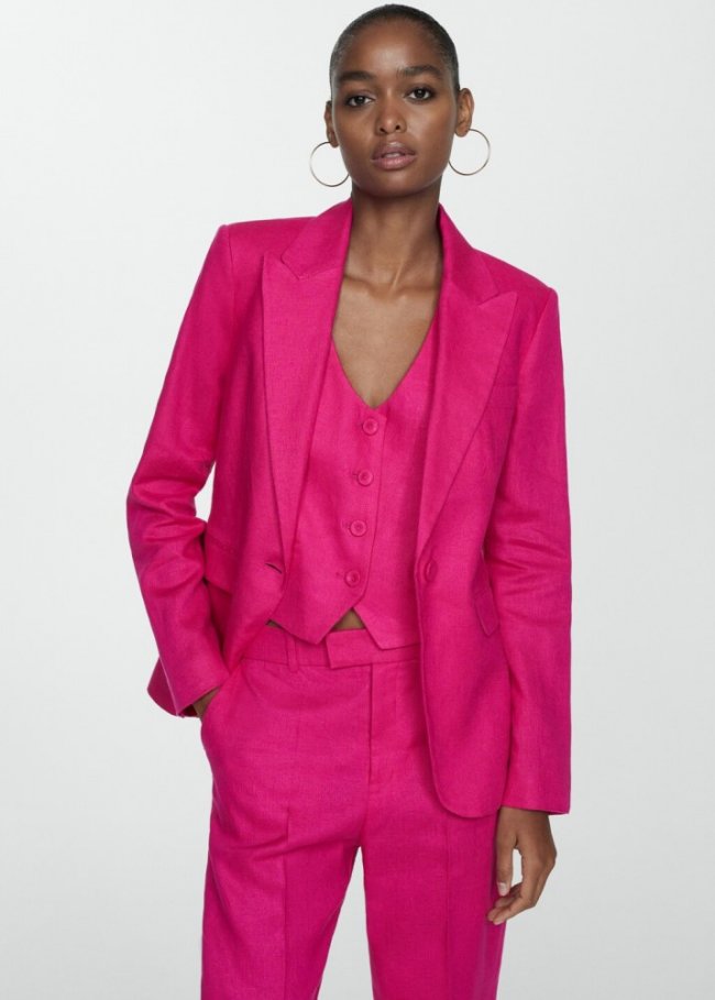 Mango Chaleco traje lino - Fucsia