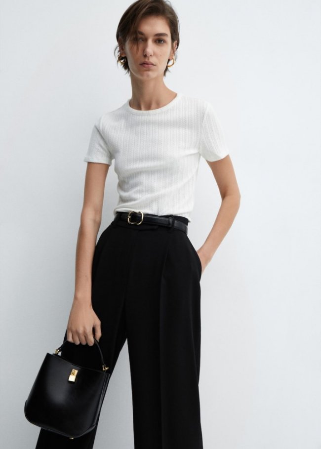 Mango Camiseta canalé textura - Blanco