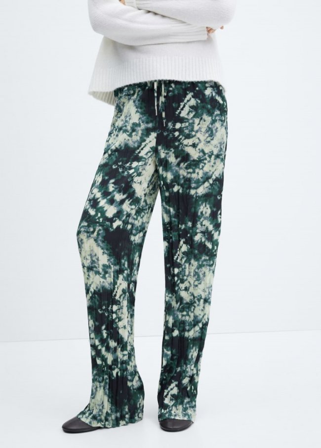 Mango Pantalón tie dye plisado - Verde