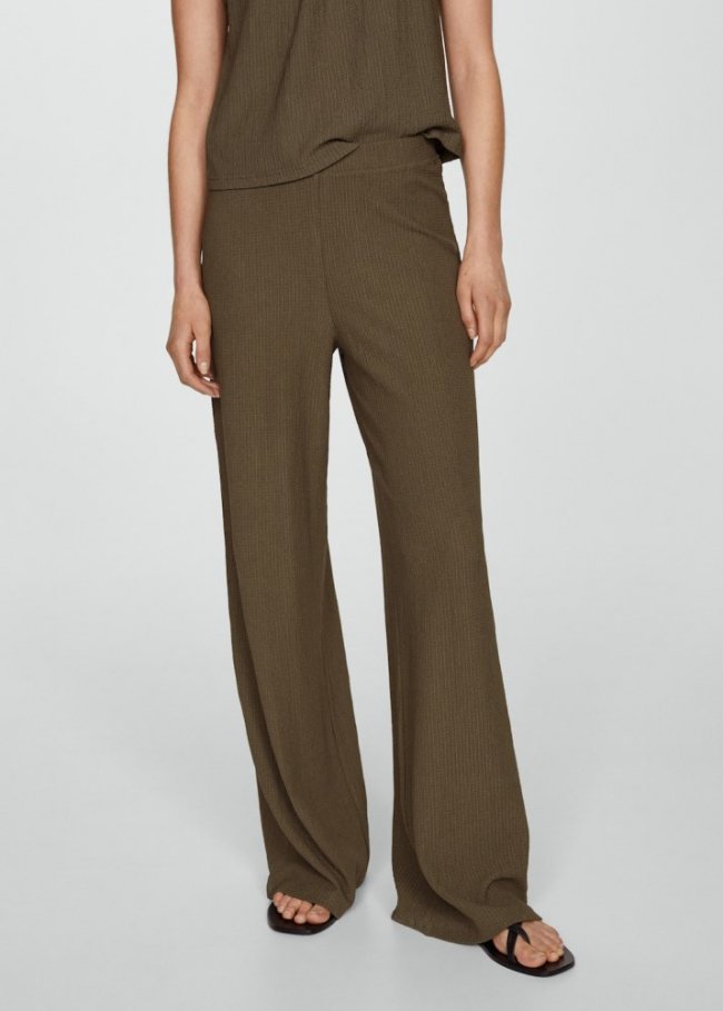Mango Pantalón textura wideleg - Khaki