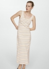 Mango Vestido rayas abertura - Khaki