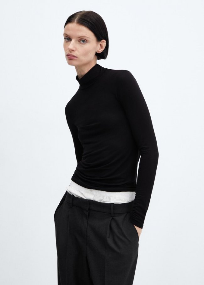 Mango Camiseta manga larga cuello alto - Negro