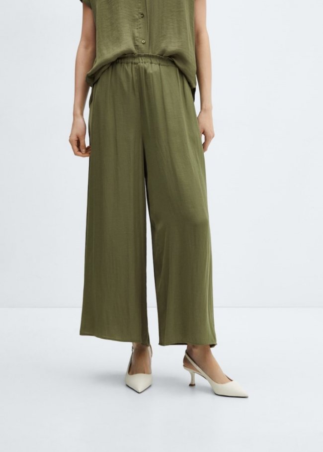 Mango Pantalón satinado cintura elástica - Khaki
