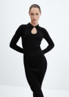 Mango Vestido punto canalé abertura - Negro