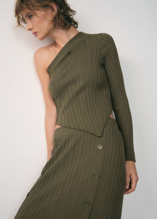Mango Jersey asimétrico canalé - Khaki