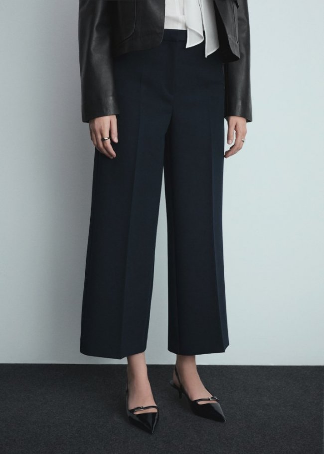 Mango Pantalón pinzas wideleg - Azul marino oscuro
