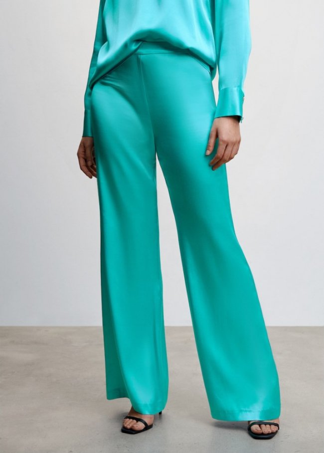 Mango Pantalón palazzo satinado - Turquesa