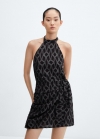 Mango Vestido lúrex cuello halter - Negro
