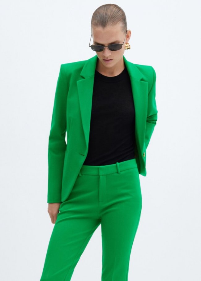 Mango Pantalón recto punto roma - Verde