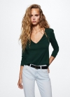 Mango Camiseta manga larga cuello pico - Verde oscuro