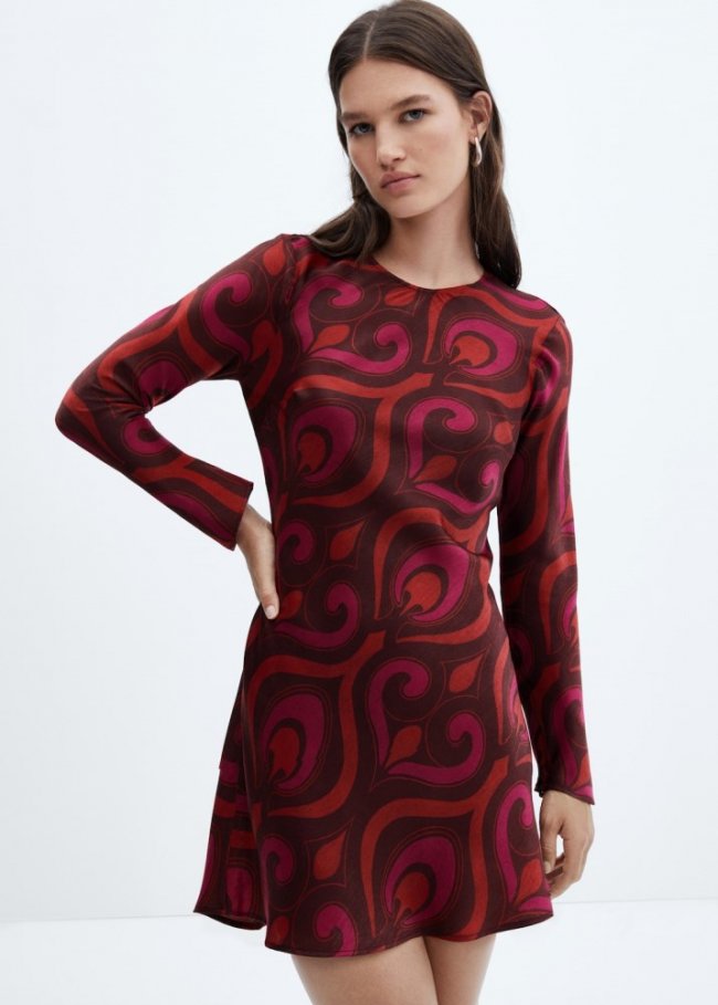 Mango Vestido estampado corto - Fucsia
