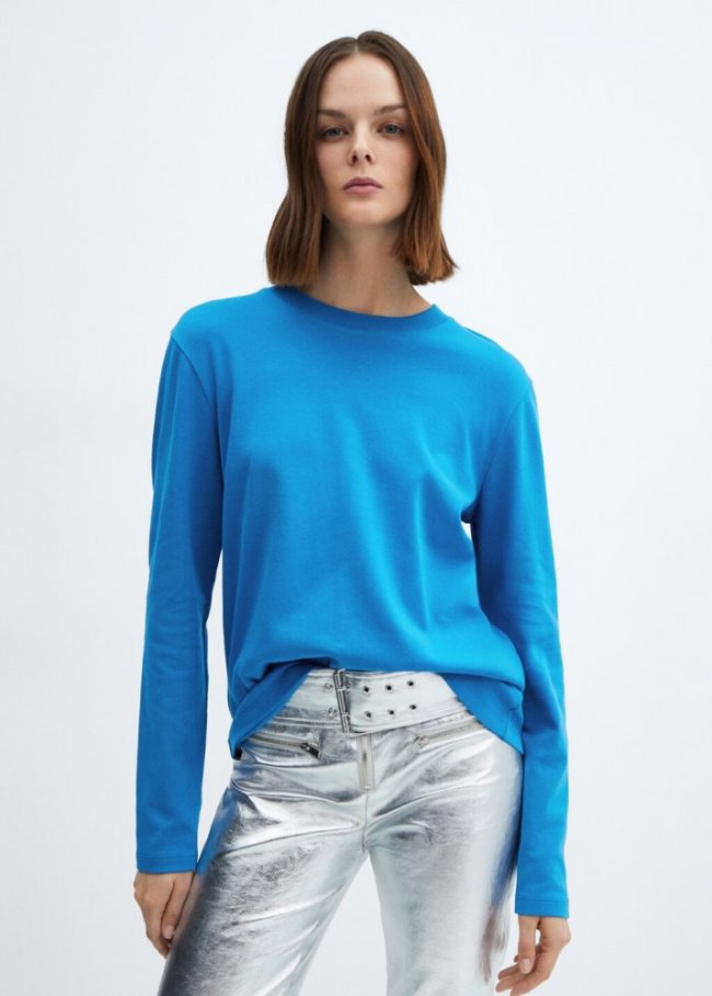 Mango Camiseta premium algodón - Azul