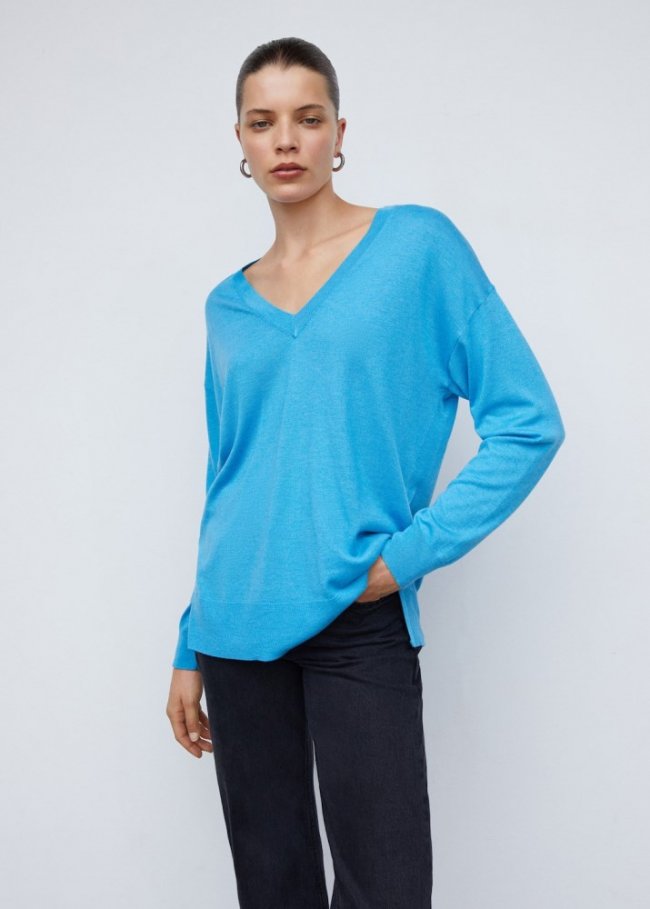 Mango Jersey cuello pico aberturas - Azul