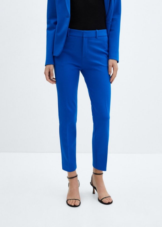 Mango Pantalón recto punto roma - Azul