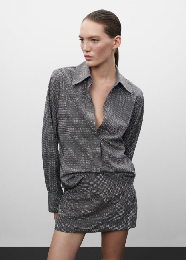 Mango Camisa strass - Plata