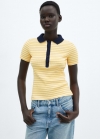 Mango Polo rayas manga corta - Amarillo pastel