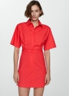 Mango Vestido camisero cinturón - Rojo coral