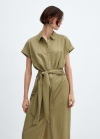 Mango Vestido camisero lazo - Khaki