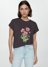 Mango Camiseta estampada algodón - Gris antracita