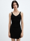 Mango Top punto escote pico - Negro