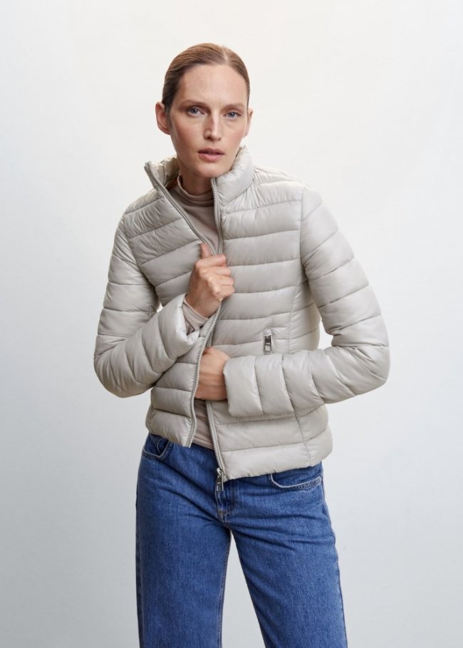 Mango Anorak acolchado bolsillos - Gris claro/pastel
