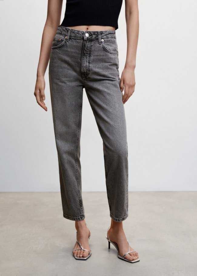 Mango Jeans mom tiro alto - Gris oscuro