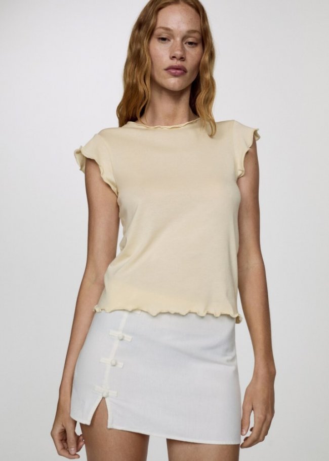 Mango Camiseta modal terminaciones festoneadas - Amarillo pastel