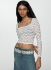 Mango Top encaje floral - Blanco