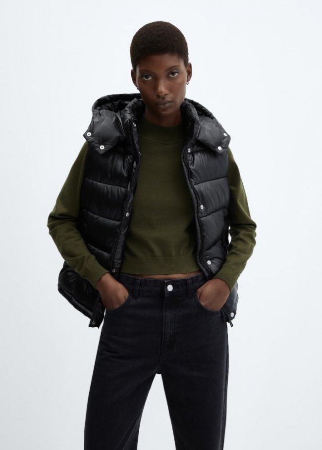 Mango Chaleco acolchado impermeable capucha - Negro