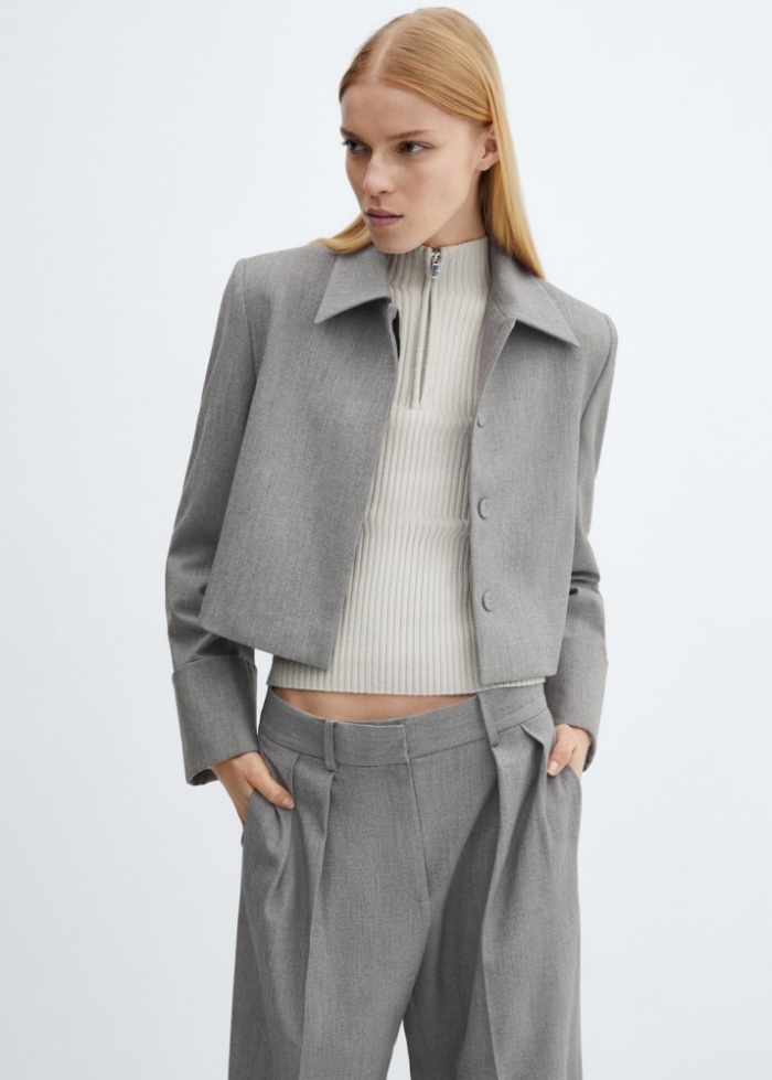 Mango Chaqueta crop traje - Gris