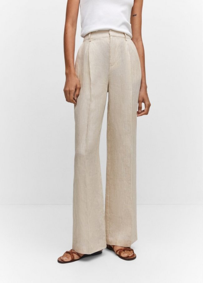 Mango Pantalón recto lino - Beige