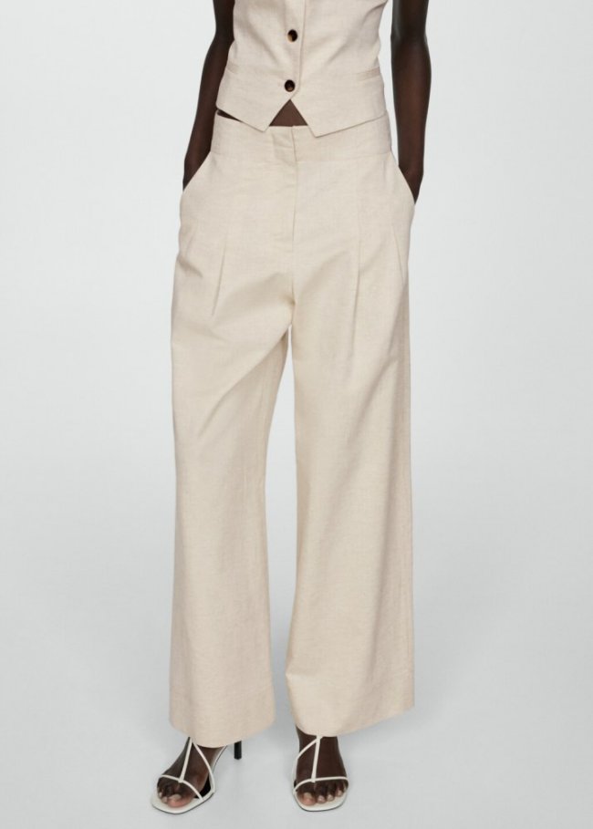 Mango Pantalón pinzas wideleg - Crudo