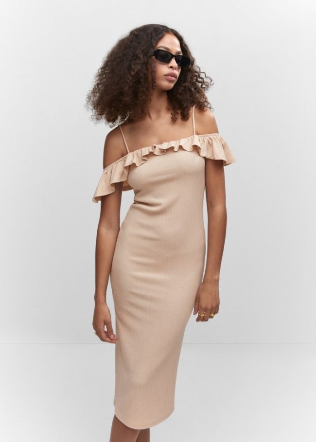 Mango Vestido textura volante - Arena