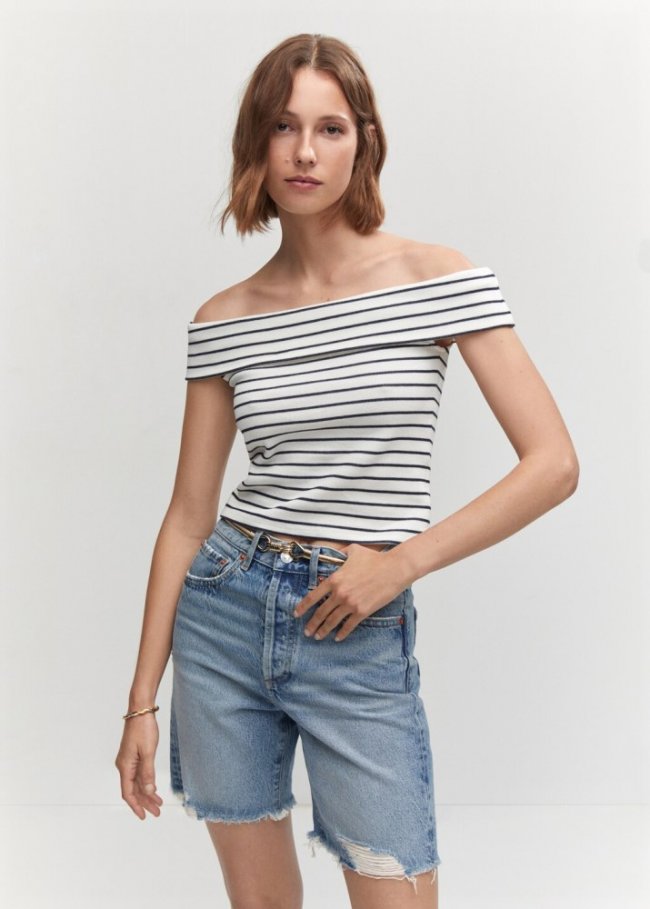 Mango Top hombros descubiertos - Blanco roto