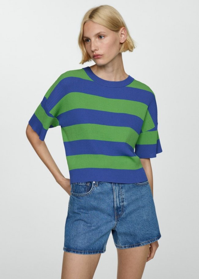 Mango Camiseta punto canalé - Azul