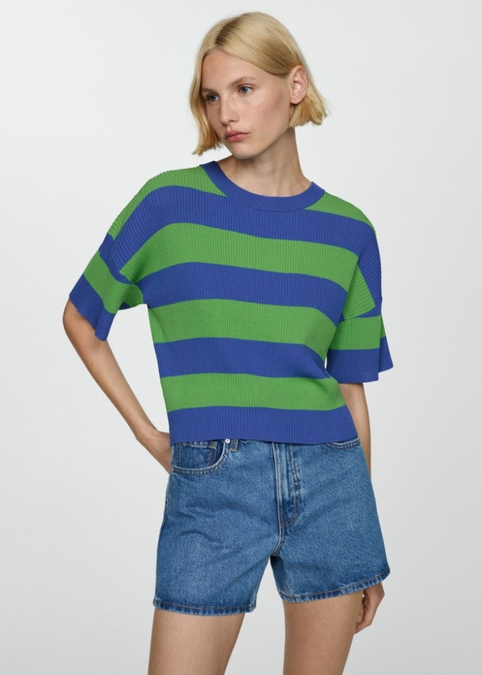 Mango Camiseta punto canalé - Azul