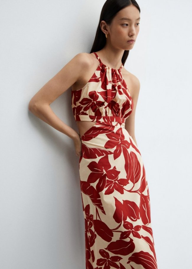 Mango Vestido floral aberturas - Rojo
