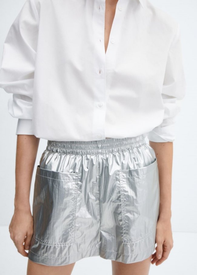 Mango Shorts metalizados cintura elástica - Plata