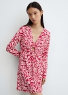 Mango Vestido floral detalle aro - Fucsia