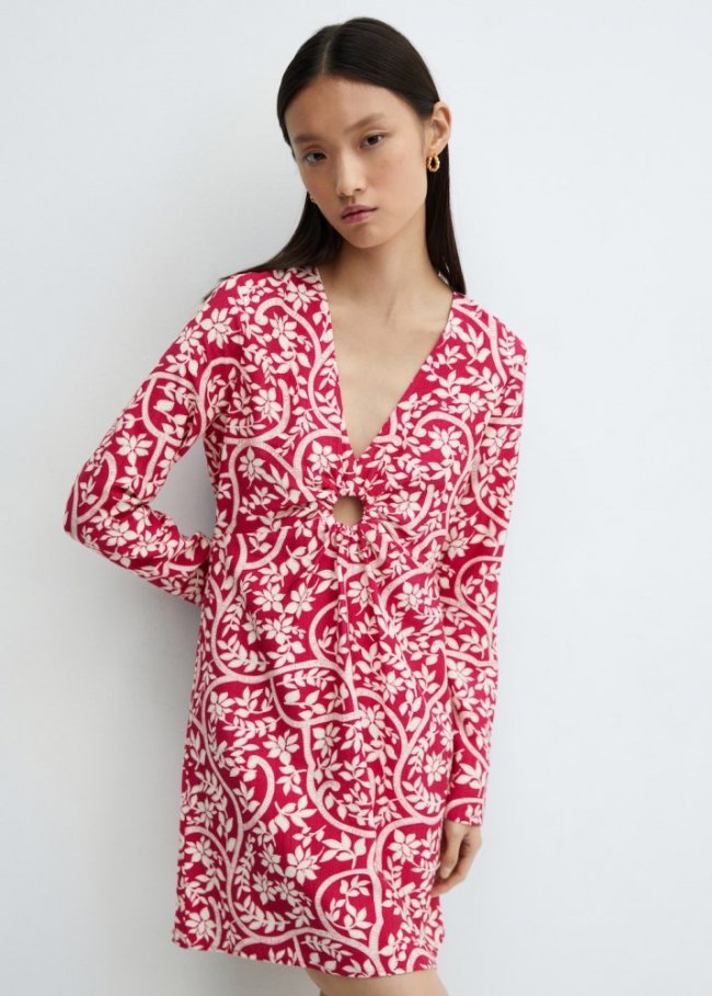 Mango Vestido floral detalle aro - Fucsia