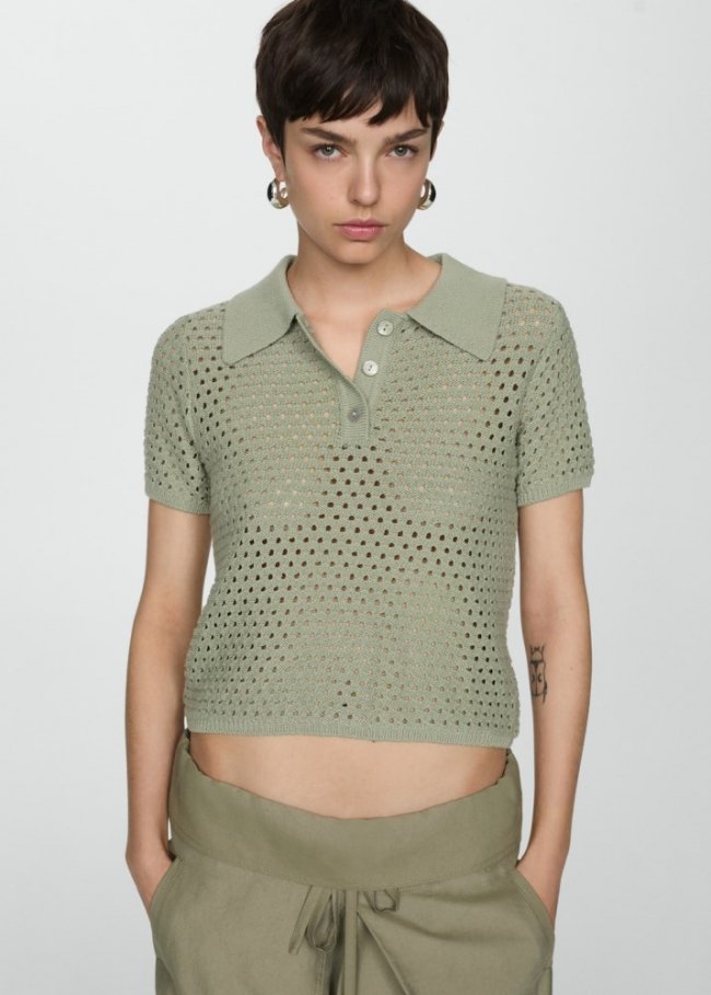 Mango Polo punto calado - Khaki