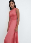 Mango Vestido bajo plisado - Rojo coral