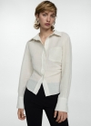 Mango Camisa lino detalle drapeado - Gris hielo