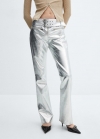 Mango Pantalón metalizado cinturón - Plata