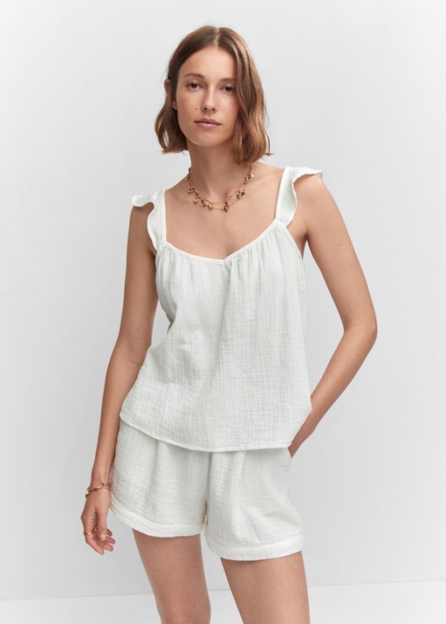 Mango Top tirantes volante - Blanco