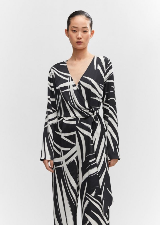 Mango Mono cruzado estampado - Negro