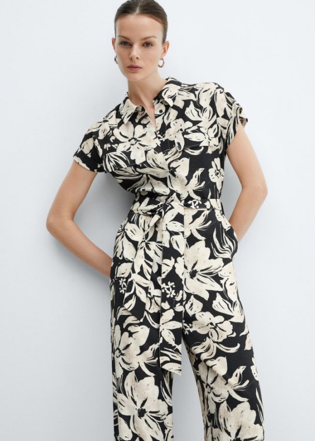 Mango Mono estampado floral - Negro